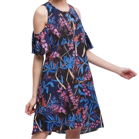 Anthropologie Maeve Elia Cold Shoulder Floral Knee High Dress Size 00 - Picture 1 of 13